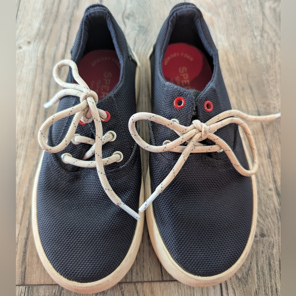 SPERRY Topsider Sneaker Boat Shoes Navy and Cream Lace Up Little Kid Size 12.5